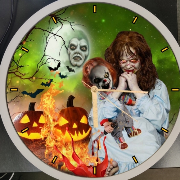 Halloween exorcist demon,Reagan and Chucky doll clown led dance light clock - Picture 6 of 6